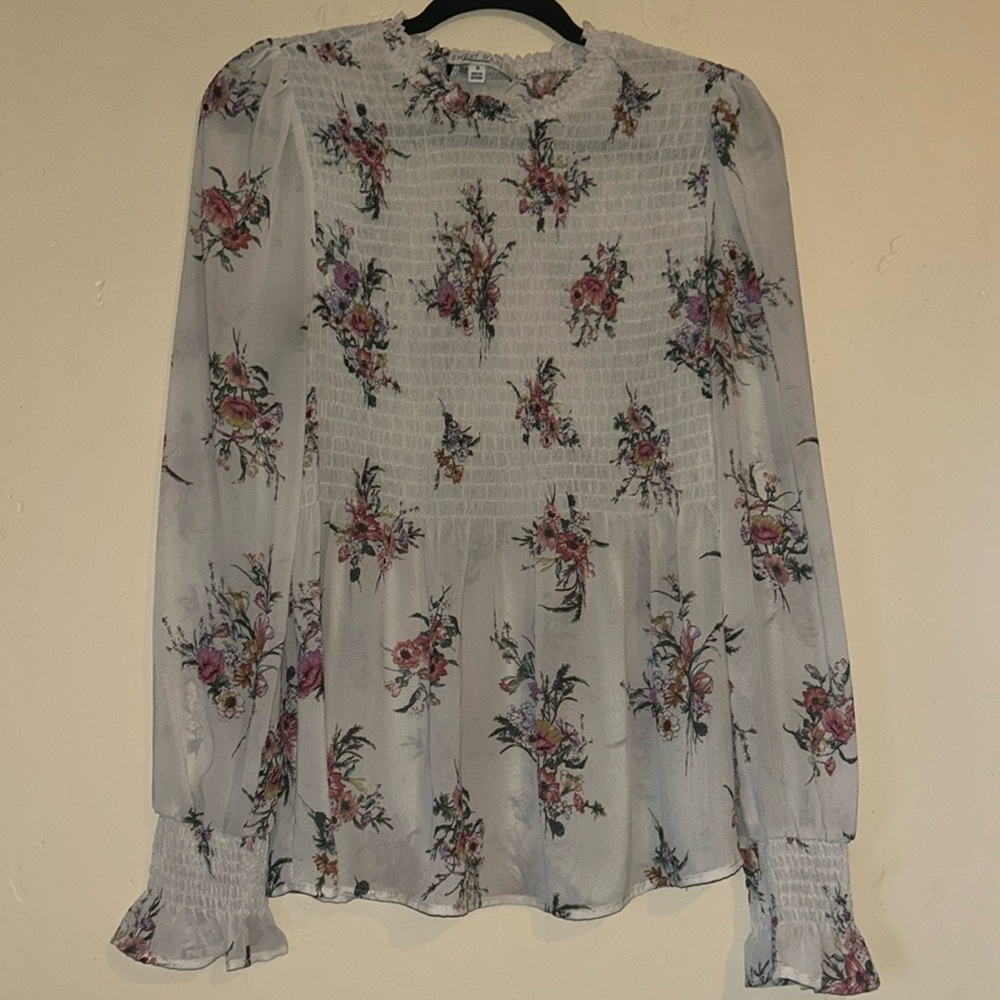 Sweet Rain Women’s Sheer Long Sleeve Floral Top Sz Small
